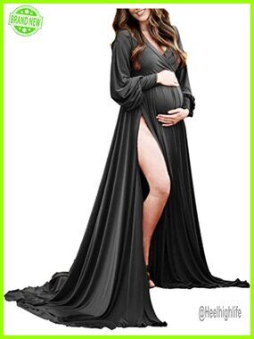 Off Shoulder Maternity Maxi Gown Side Slit Photoshoot Dress